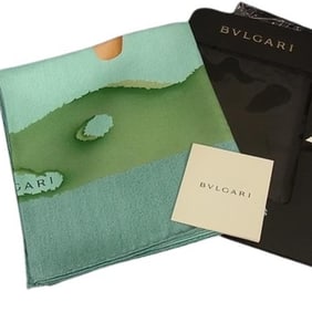 BVLGARI Bulgari Scarf - Green 100% Silk Tree Pattern Large Women's