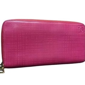 LOEWE Women's Round Zip Wallet in Pink Leather with Anagram Design