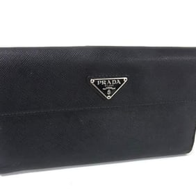 PRADA Triangle Wallet 1M1133 Black Saffiano Leather Men's and Women's Double Bifold Long with Mark