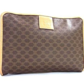 CELINE Macadam M12 Brown Leather Clutch Bag for Men and Women