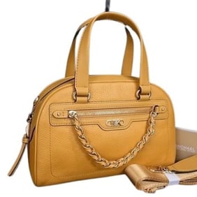 MICHAEL KORS Williamsburg Pebbled Leather Satchel Small Handbag, 30F3G6WS1L, Mustard Yellow Leather,