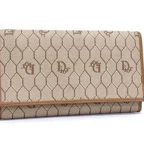 Christian Dior Honeycomb Pattern Long Wallet - Beige and Brown Leather for Women