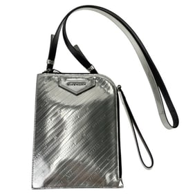 GIVENCHY Antigona Portfolio Pouch Handbag in Silver Patent Leather for Men and Women