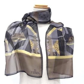 FENDI Women's 100% Silk Chiffon Scarf in Brown and Multicolor