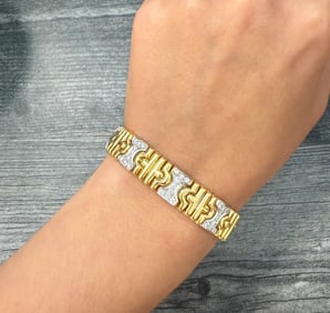 Vintage Diamond and 18K Gold Parentesi Style Cuff Bracelet