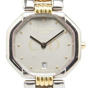Dior Octagon Watch D48 203 Quartz Gray Dial Stainless Steel Plated Women's