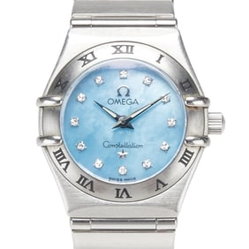 Omega Constellation Mini 12P Diamond Watch 1562.85 Quartz Blue Dial Stainless Steel Women's OMEGA