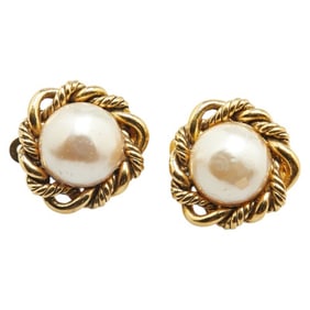 CHANEL Vintage Pearl Earrings, Gold Plated, Women's