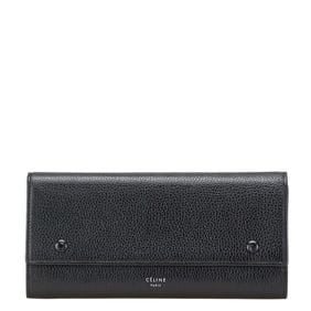 Celine Large Flap Multi-Cushion Long Wallet in Black Leather for Women