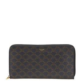 Celine Triomphe round zip long wallet in black leather for women.