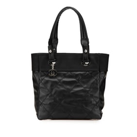 CHANEL Paris Biarritz Tote PM Bag, Black Canvas, Women's