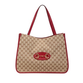 Gucci GG Canvas Horsebit Tote Bag Shoulder 623694 Beige Red Leather Women's GUCCI