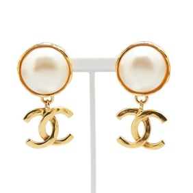 Vintage Chanel Coco Mark Swing Earrings, Gold Plated with Faux Pearls, Women's