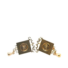 CHANEL Coco Mark Logo Square Earrings, Gold Plated, Women's