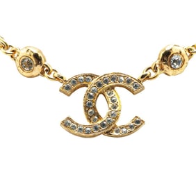 Chanel Coco Mark Rhinestone Necklace, Gold Plated, Women's, CHANEL