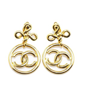 CHANEL Coco Mark Round Circle Earrings, Gold Plated, Women's