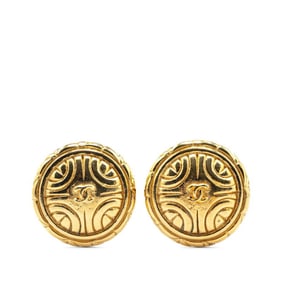Chanel Coco Mark Round Earrings, Gold Plated, Women's, CHANEL