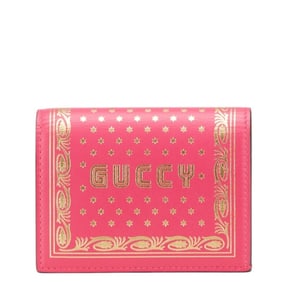 Gucci x SEGA GUCCY Print Bifold Wallet 524965 Pink Gold Leather Women's GUCCI