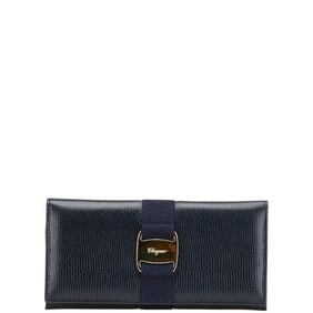 Salvatore Ferragamo Vara Ribbon Long Wallet, Navy Leather, Women's