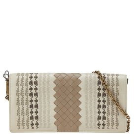 Bottega Veneta Intrecciato Chain Wallet Long Beige Brown Leather Women's BOTTEGAVENETA