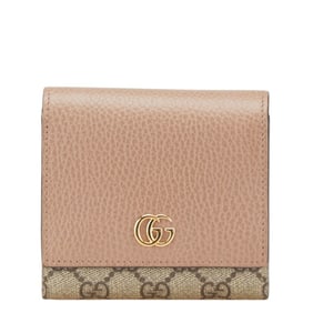 Gucci GG Supreme Double G Medium Wallet Bifold 598587 Beige Pink Leather Women's GUCCI