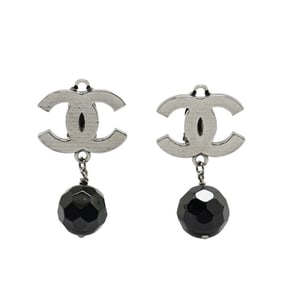 CHANEL Coco Mark Swing Earrings in Silver and Black Metal for Women