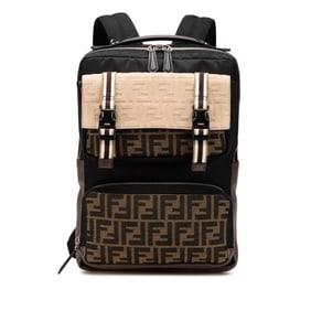 Fendi Zucca Backpack 7VZ047 Black Brown Nylon Leather Men's FENDI