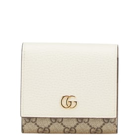 Gucci GG Supreme Double G Medium Wallet Bifold 598587 Beige White Leather Women's GUCCI