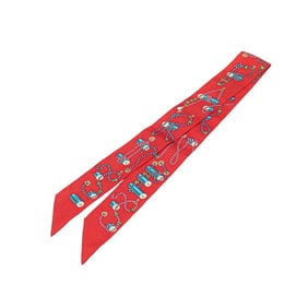 Hermes Twilly Cordages Rope Scarf, Red Multicolor Silk, Women's