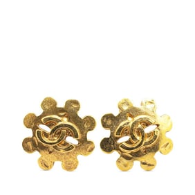 Vintage Chanel Coco Mark Earrings, Gold Leather, Women's, CHANEL