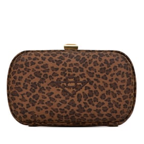 Bottega Veneta Leopard Print Clutch Bag in Khaki Green and Brown Nylon for Women
