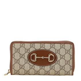Gucci GG Supreme Horsebit 1955 Zip-Around Long Wallet 621889 Beige Brown Leather Women's GUCCI