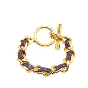 Chanel Chain T-Bar Bracelet in Gold and Purple Plated Leather for Women
