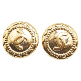 Chanel Coco Mark Round Earrings, Gold Plated, Women's, CHANEL