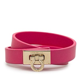 Salvatore Ferragamo Gancini Double Bracelet in Pink Gold and Leather with Plated Finish for Women