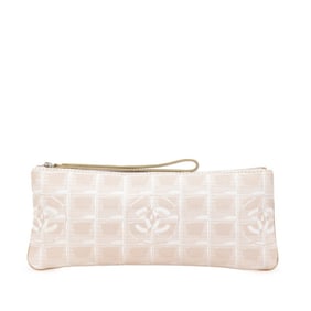 Chanel New Travel Line Coco Mark Pouch, Beige and White Canvas, Women's, CHANEL