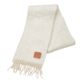 LOEWE Anagram Scarf in White Wool, Leather, and Mohair for Women