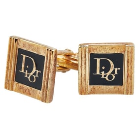 Christian Dior Dior logo cufflinks, gold and black plated, women's