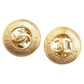 CHANEL Coco Mark Earrings, Gold Plated, Women's,