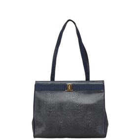 Salvatore Ferragamo Vara Embossed Tote Bag Handbag AQ21 2530 Black Leather Women's