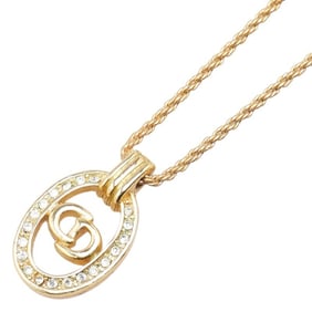Christian Dior Dior CD logo rhinestone oval circle necklace, gold plated, for women.