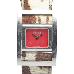 Fendi Registered Model Gyro Watch, Quartz Movement, Red Dial, Stainless Steel, and Porcelain