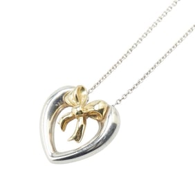 Tiffany & Co. Heart Ribbon Motif Necklace in Silver and Gold (SV925) with 18K Yellow Gold. Women's.