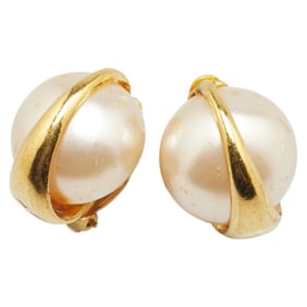 CHANEL Vintage Pearl Earrings, Gold Plated, Women's