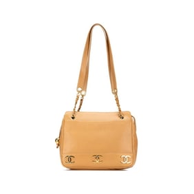 CHANEL Triple Coco Mark Chain Tote Bag Shoulder Beige Caviar Skin Women's