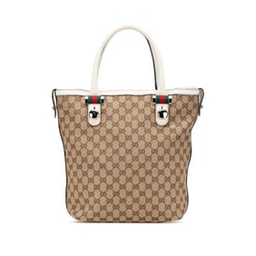 Gucci GG Canvas Sherry Line Tote Bag 232970 Beige White Leather Women's GUCCI