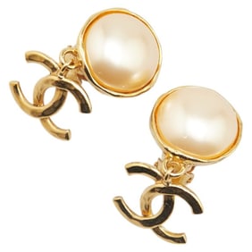 Vintage Chanel Coco Mark Swing Earrings, Gold Plated with Faux Pearls, Women's