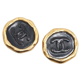 Vintage Chanel Coco Mark Earrings in Gold and Black Plated Plastic for Women