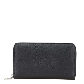 BVLGARI Round Zip Long Wallet Black Leather Men's