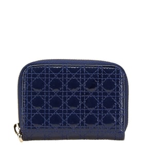 Christian Dior Dior Cannage Wallet/Coin Purse Blue Enamel Women's